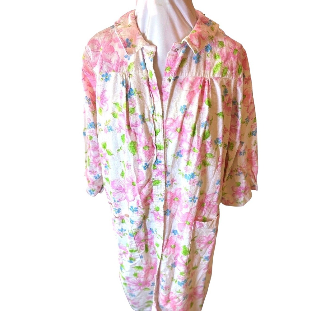 Vintage‎ Floral House Dress Robe Snap Front cottagecore Glinda lingerie M/L